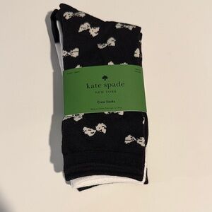 NWT Kate Spade 3 pair crew socks Black with bows, black, white